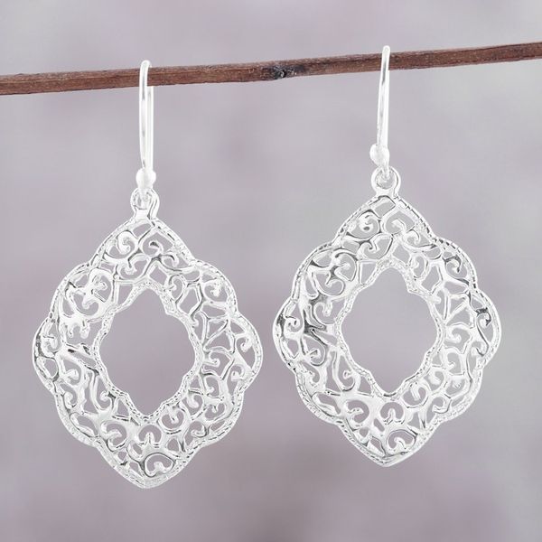 Alternate image for Wreath-Shaped Sterling Silver Dangle Earrings from India Mesh Wreath