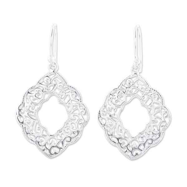 Alternate image for Wreath-Shaped Sterling Silver Dangle Earrings from India Mesh Wreath