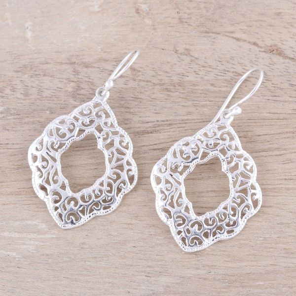 Alternate image for Wreath-Shaped Sterling Silver Dangle Earrings from India Mesh Wreath