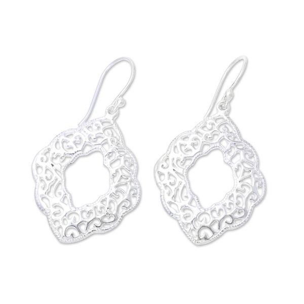 Alternate image for Wreath-Shaped Sterling Silver Dangle Earrings from India Mesh Wreath