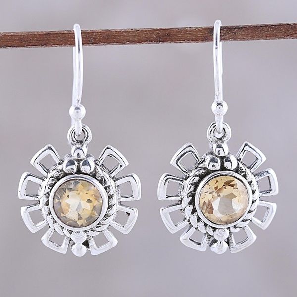 Alternate image for Gleaming Citrine Dangle Earrings Crafted in India Gleaming Bloom