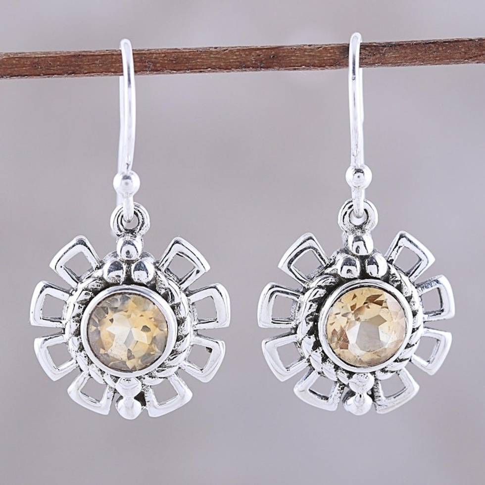 Gleaming Citrine Dangle Earrings Crafted in India 'Gleaming Bloom'