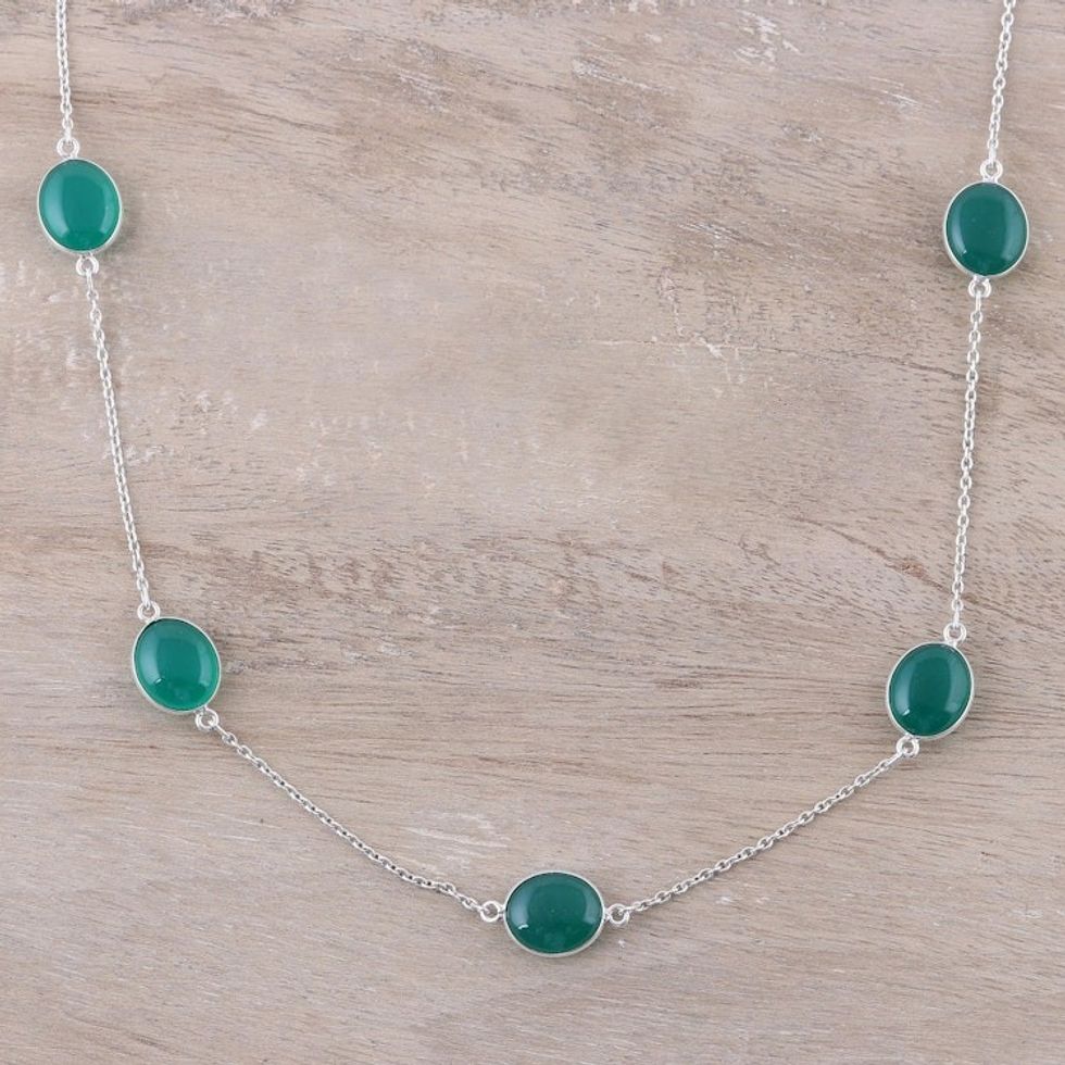 Green Onyx Station Necklace Crafted in India 'Lively Innocence'