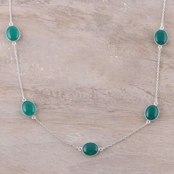 Alternate image for Green Onyx Station Necklace Crafted in India Lively Innocence
