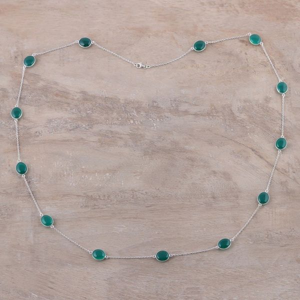 Alternate image for Green Onyx Station Necklace Crafted in India Lively Innocence