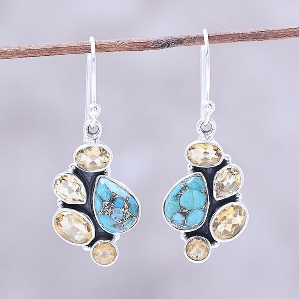 Alternate image for Citrine and Composite Turquoise Dangle Earrings from India Golden Fusion