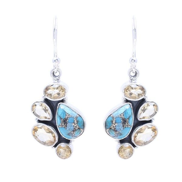 Alternate image for Citrine and Composite Turquoise Dangle Earrings from India Golden Fusion
