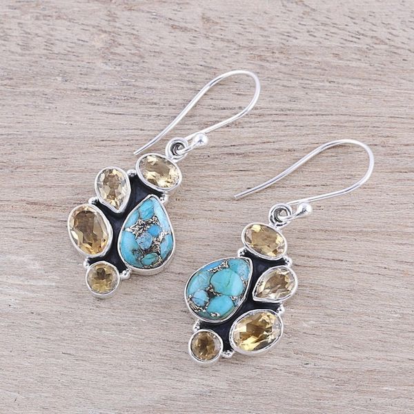 Alternate image for Citrine and Composite Turquoise Dangle Earrings from India Golden Fusion