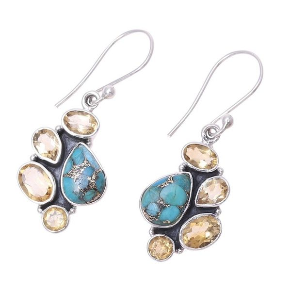 Alternate image for Citrine and Composite Turquoise Dangle Earrings from India Golden Fusion