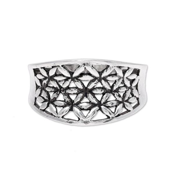 Alternate image for Openwork Pattern Sterling Silver Band Ring from India Floral Lattice