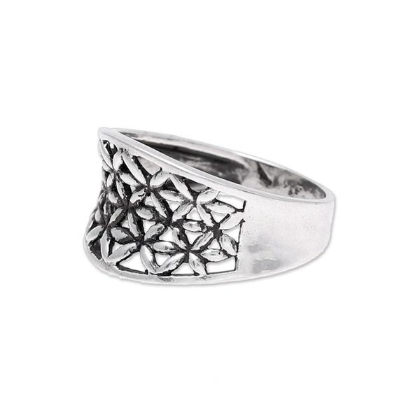 Alternate image for Openwork Pattern Sterling Silver Band Ring from India Floral Lattice