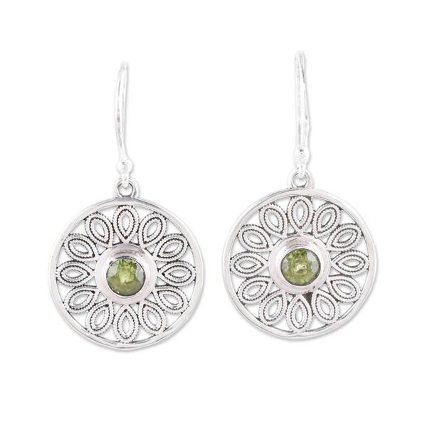 Alternate image for Peridot and Sterling Silver Flower Circle Dangle Earrings Elegant Daisy