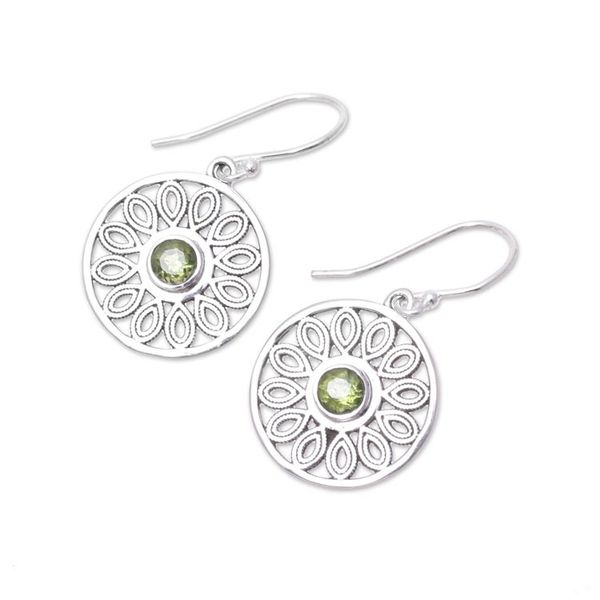 Alternate image for Peridot and Sterling Silver Flower Circle Dangle Earrings Elegant Daisy