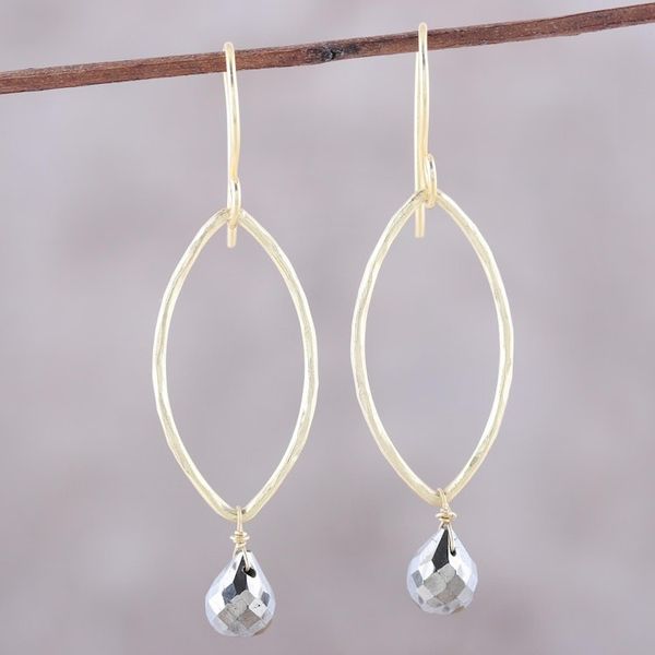 Alternate image for 22k Gold Plated Pyrite Dangle Earrings from India Metallic Gleam