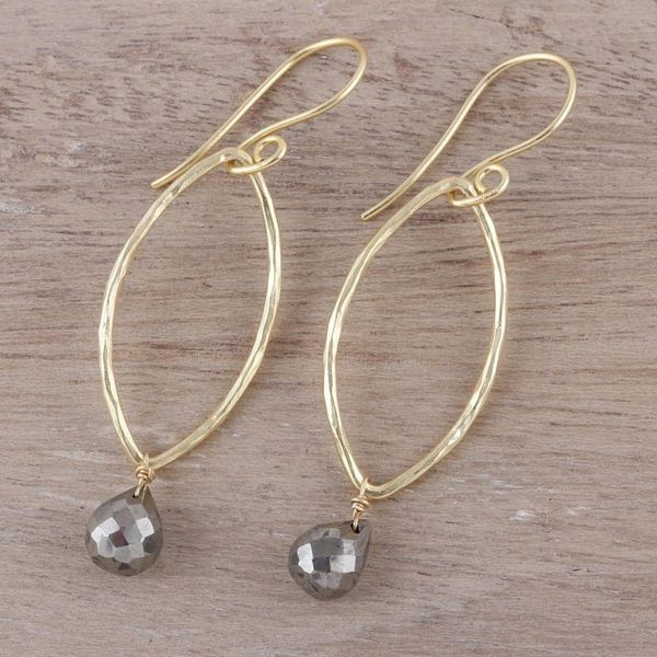 Alternate image for 22k Gold Plated Pyrite Dangle Earrings from India Metallic Gleam
