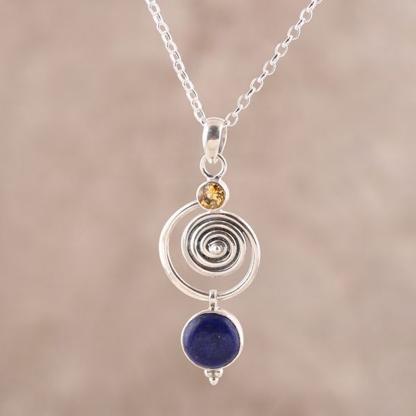 Alternate image for Swirl Pattern Lapis Lazuli and Citrine Pendant Necklace Gemstone Swirl
