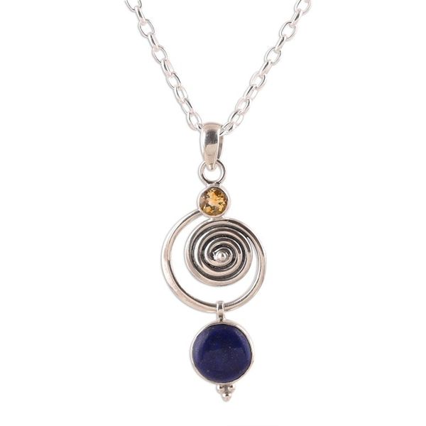 Alternate image for Swirl Pattern Lapis Lazuli and Citrine Pendant Necklace Gemstone Swirl