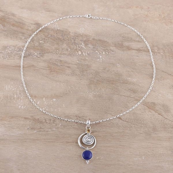 Alternate image for Swirl Pattern Lapis Lazuli and Citrine Pendant Necklace Gemstone Swirl