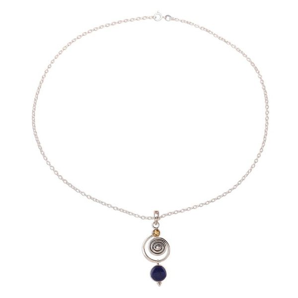 Alternate image for Swirl Pattern Lapis Lazuli and Citrine Pendant Necklace Gemstone Swirl