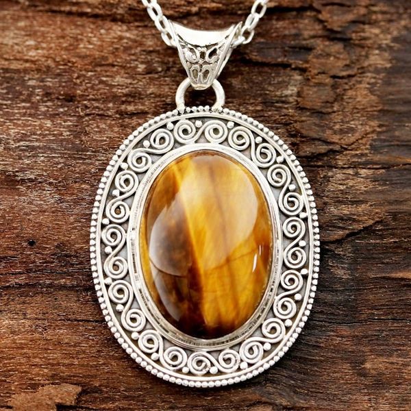 Alternate image for Oval Tigers Eye Pendant Necklace from India Dancing Earth