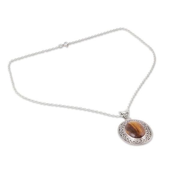 Alternate image for Oval Tigers Eye Pendant Necklace from India Dancing Earth