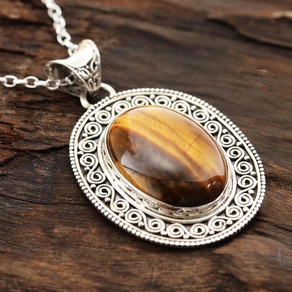 Alternate image for Oval Tigers Eye Pendant Necklace from India Dancing Earth