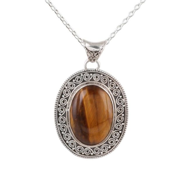 Alternate image for Oval Tigers Eye Pendant Necklace from India Dancing Earth
