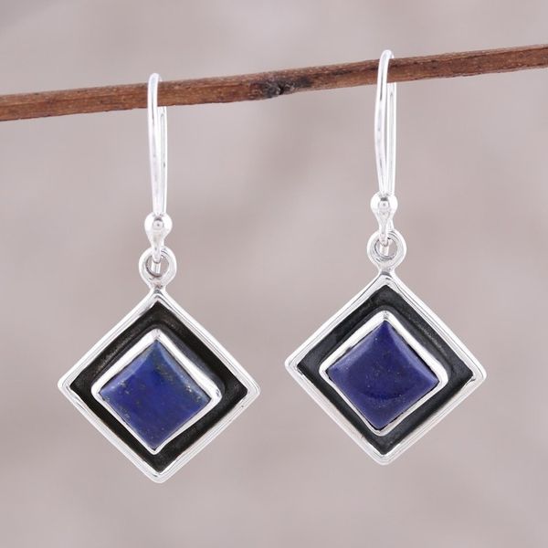 Alternate image for Blue Lapis Lazuli Square Dangle Earrings from India Chic Kites