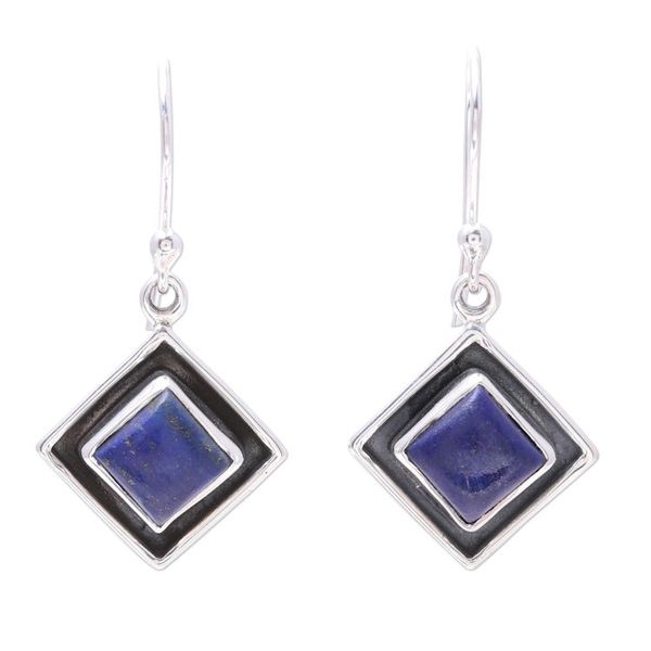 Alternate image for Blue Lapis Lazuli Square Dangle Earrings from India Chic Kites