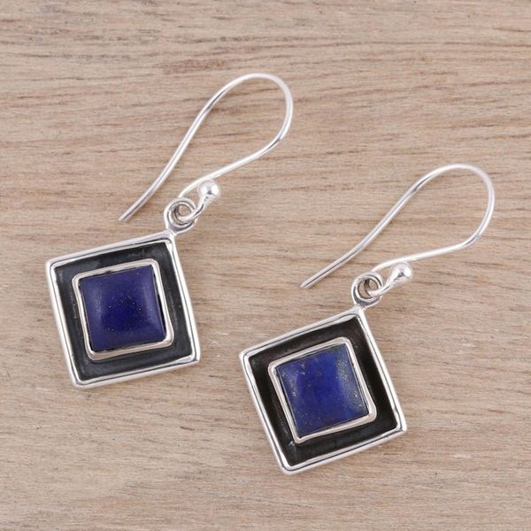 Alternate image for Blue Lapis Lazuli Square Dangle Earrings from India Chic Kites