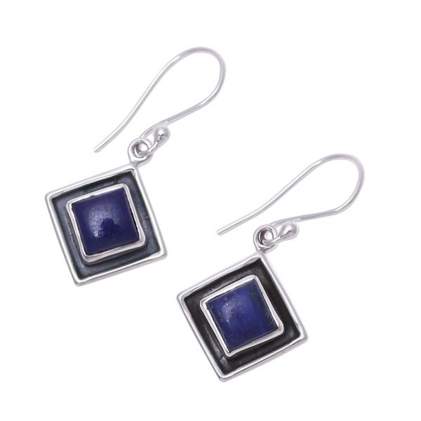 Alternate image for Blue Lapis Lazuli Square Dangle Earrings from India Chic Kites