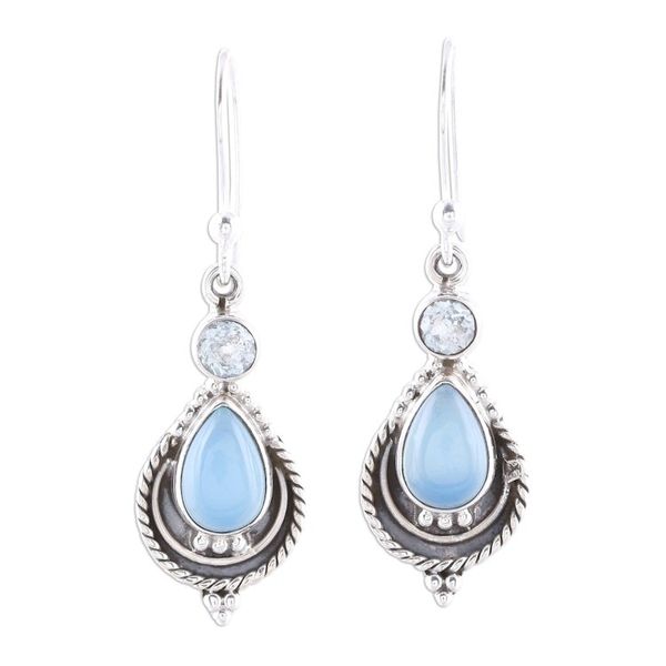 Alternate image for Chalcedony and Blue Topaz Dangle Earrings from India Sky Fascination