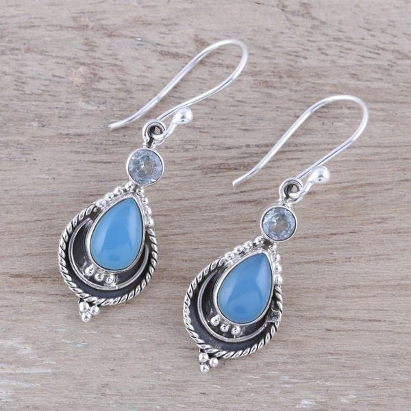 Alternate image for Chalcedony and Blue Topaz Dangle Earrings from India Sky Fascination
