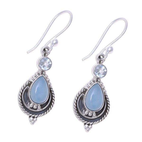 Alternate image for Chalcedony and Blue Topaz Dangle Earrings from India Sky Fascination