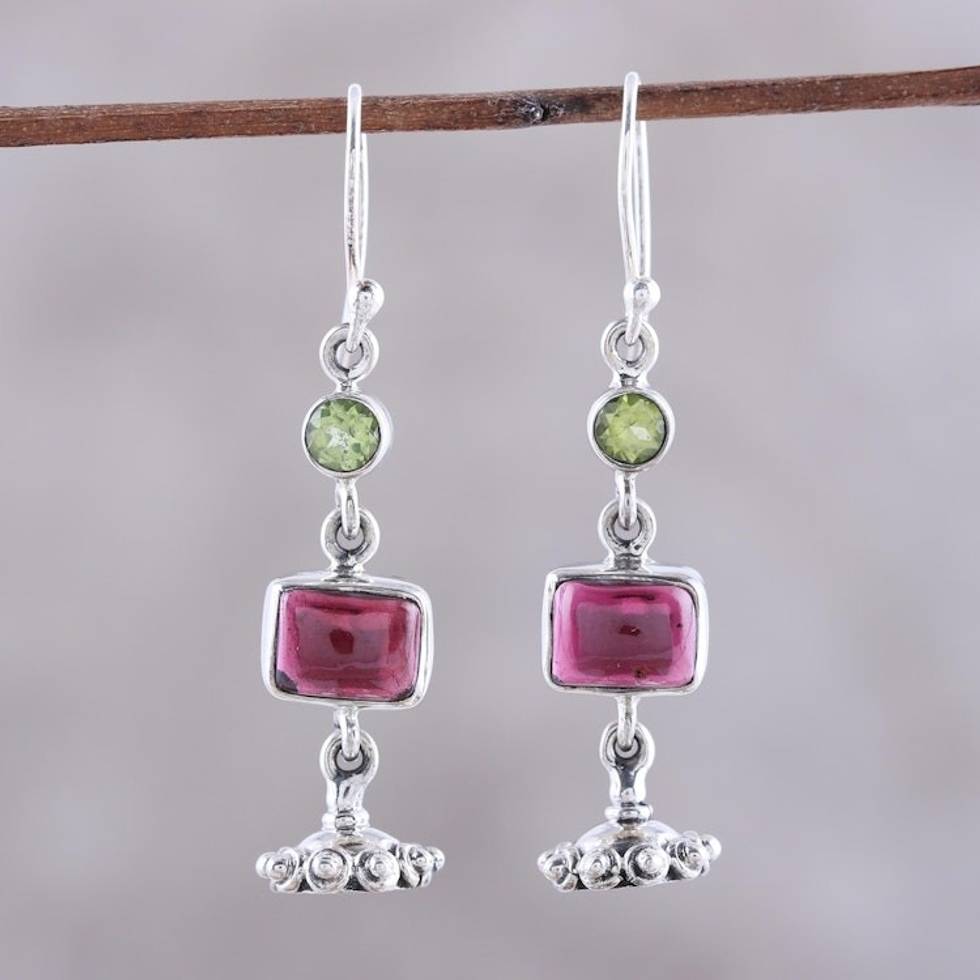Garnet and Peridot Jhumki Dangle Earrings from India 'Magnificent Jhumki'