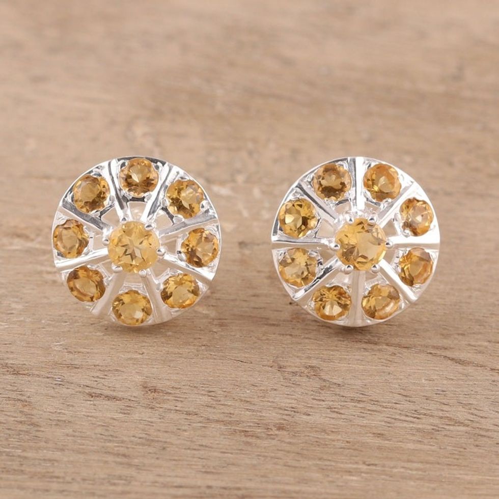 Citrine Button Earrings Crafted in India 'Glittering Shields'