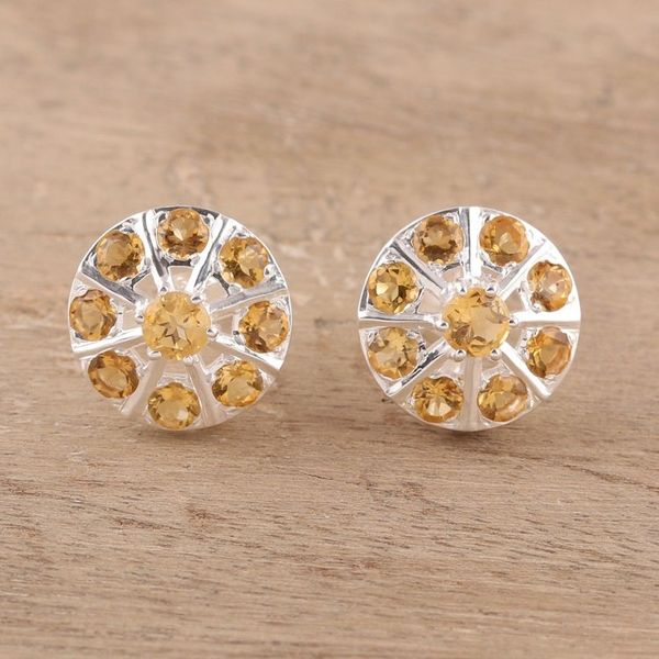 Alternate image for Citrine Button Earrings Crafted in India Glittering Shields