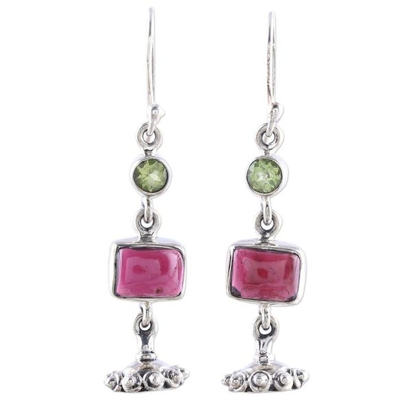 Alternate image for Garnet and Peridot Jhumki Dangle Earrings from India Magnificent Jhumki