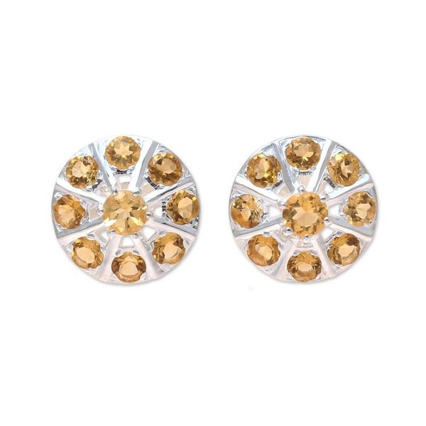 Alternate image for Citrine Button Earrings Crafted in India Glittering Shields