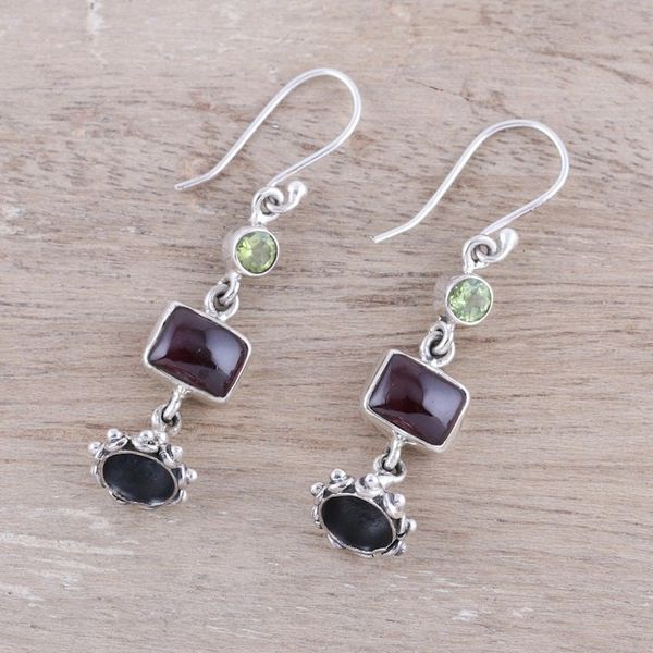 Alternate image for Garnet and Peridot Jhumki Dangle Earrings from India Magnificent Jhumki