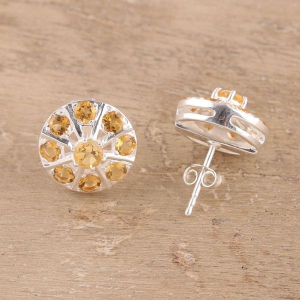 Alternate image for Citrine Button Earrings Crafted in India Glittering Shields