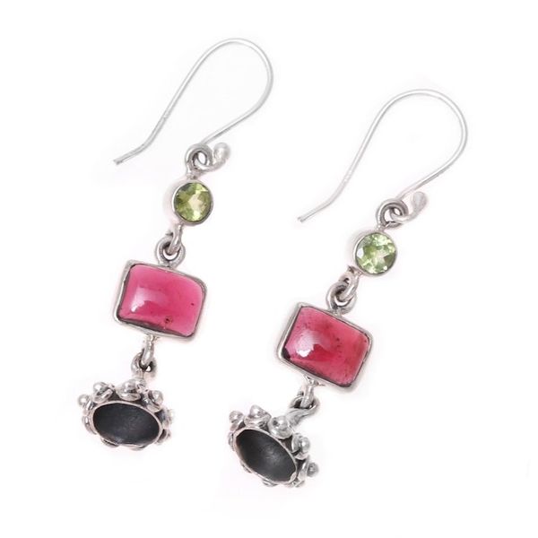 Alternate image for Garnet and Peridot Jhumki Dangle Earrings from India Magnificent Jhumki