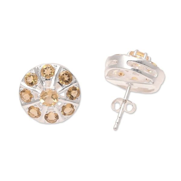 Alternate image for Citrine Button Earrings Crafted in India Glittering Shields