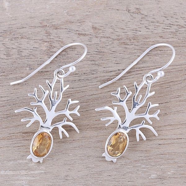 Alternate image for Tree-Shaped Citrine Dangle Earrings from India Budding Tree