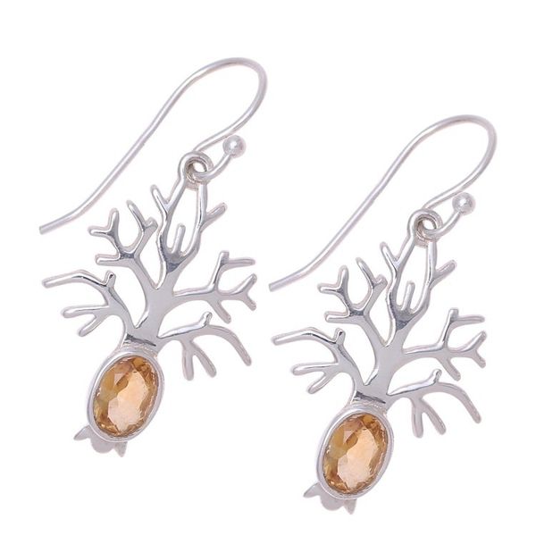 Alternate image for Tree-Shaped Citrine Dangle Earrings from India Budding Tree