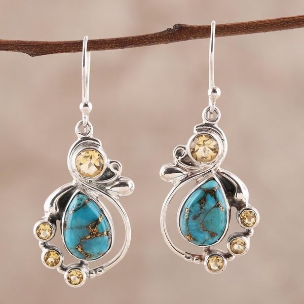 Alternate image for Citrine and Composite Turquoise Dangle Earrings from India Exquisite