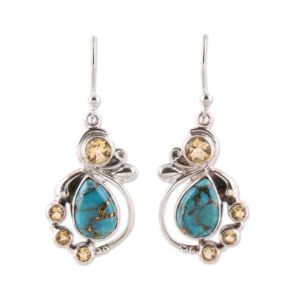 Alternate image for Citrine and Composite Turquoise Dangle Earrings from India Exquisite