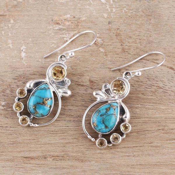 Alternate image for Citrine and Composite Turquoise Dangle Earrings from India Exquisite