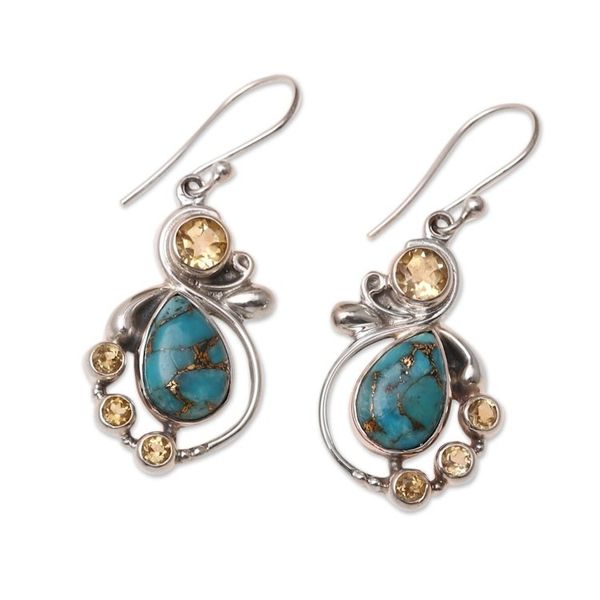 Alternate image for Citrine and Composite Turquoise Dangle Earrings from India Exquisite