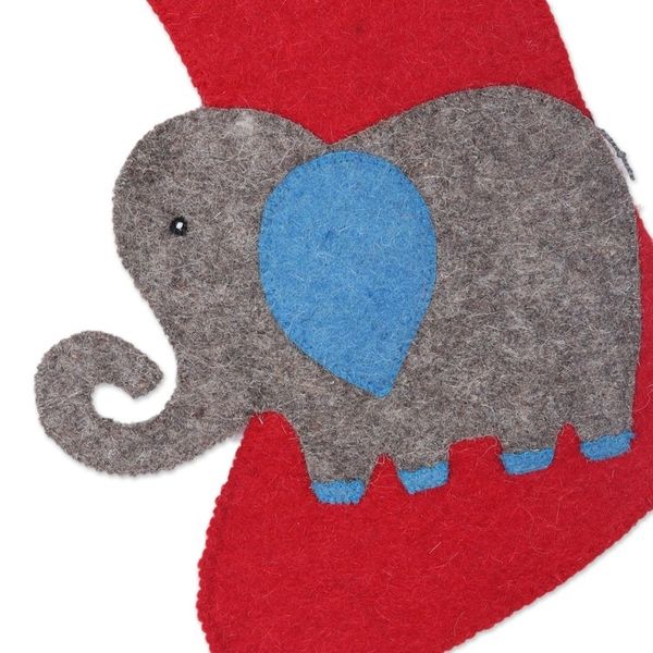 Alternate image for Red Elephant Motif Christmas Stocking from India Holiday Elephant in Grey